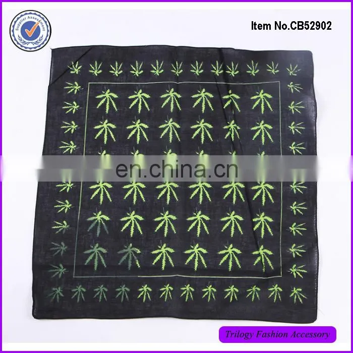 Black Color Square Cotton Unique Leaf Printed Bandanas For Sale