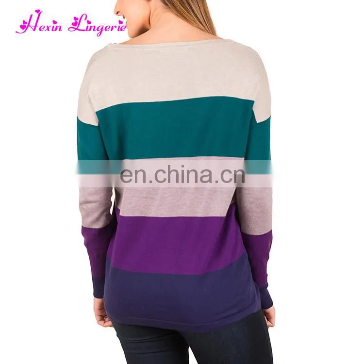Freeshipping Purple Block Color O Neck Loose Latest Design Girls Winter Sweater