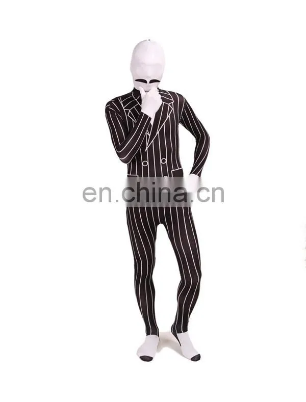 White & Black Spandex Slender Business Zentai Suit Stripe Unisex For Adult