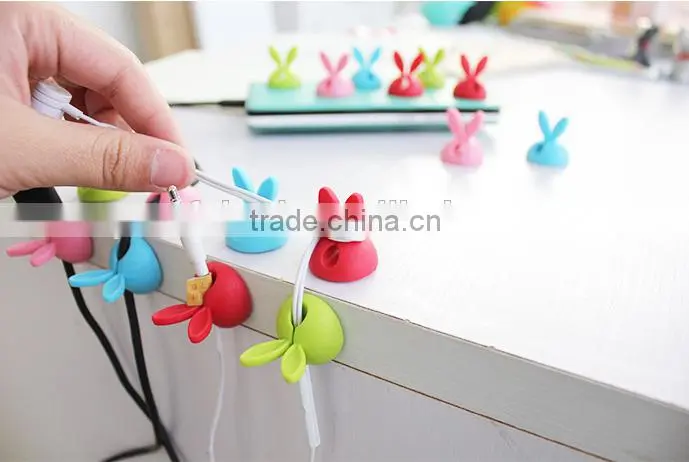 2016 Hot sale Rabbit Ear Silicon Cable Organizer For Office Computer Winder Management Wire Storage Device USB Holder
