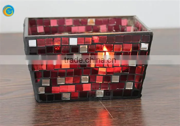 rectangle mosaic glass candle holder glass vase for home decor