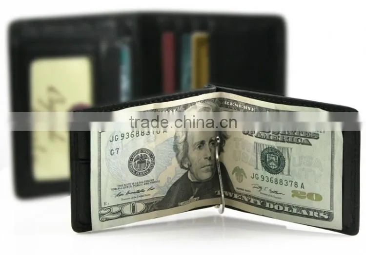 Functional Removable Money Clip Bifold Card Holder Cowhide Men Money Clip Wallet