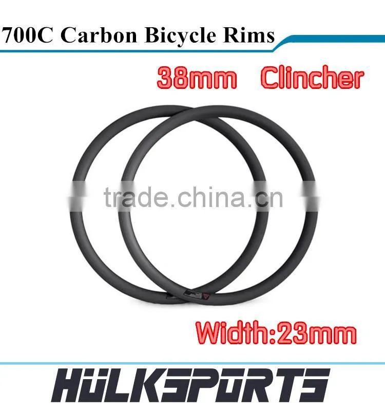 700c full carbon clincher road bicycle rims Chinese carbon rim 38mm clincher carbon bike rim