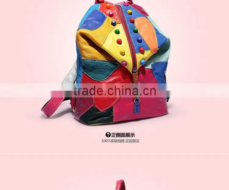 2015 autumn top grain genuine leather backpack fashion cattlehide women backpack