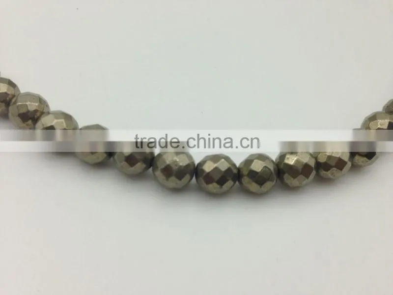 8mm round faceted pyrite loose beads for sales