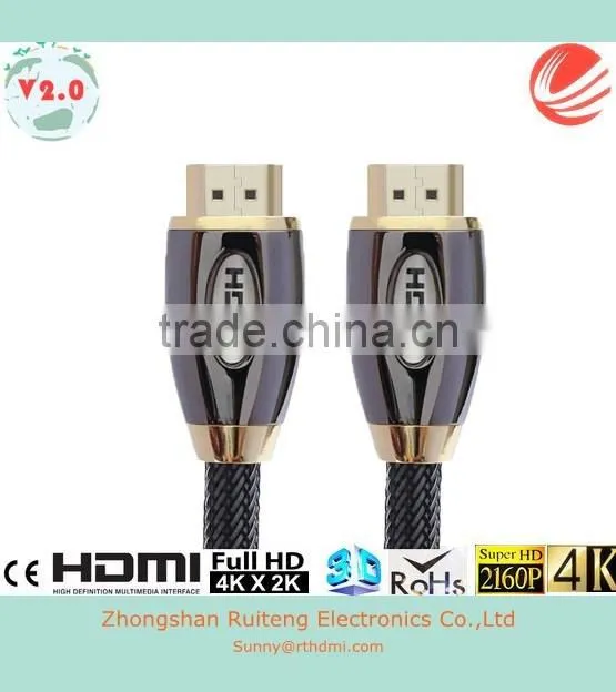 V2.0 metal shell HDMI Cable with Ethernet support 3D and 4k from 0.5-40m