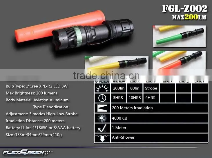 18650 and 3*AAA battery CreeXPE LED traffic flashlight