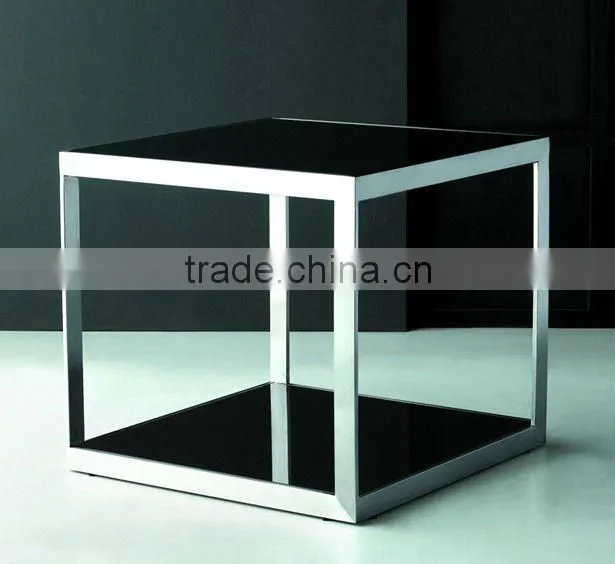 Glass square table in stainless steel frame CT-075