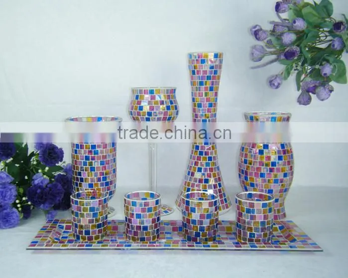 Xmas red glass mosaic candle holder sets