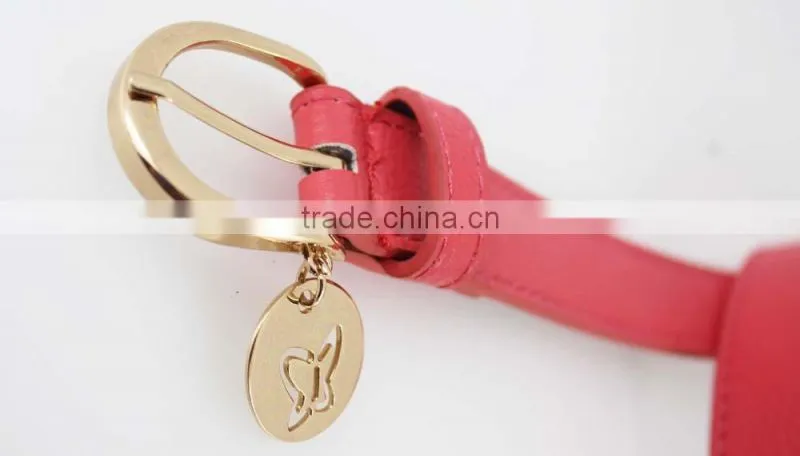2015 fashion Pink PU leather women jeans belt with Gold buckles in YiWu