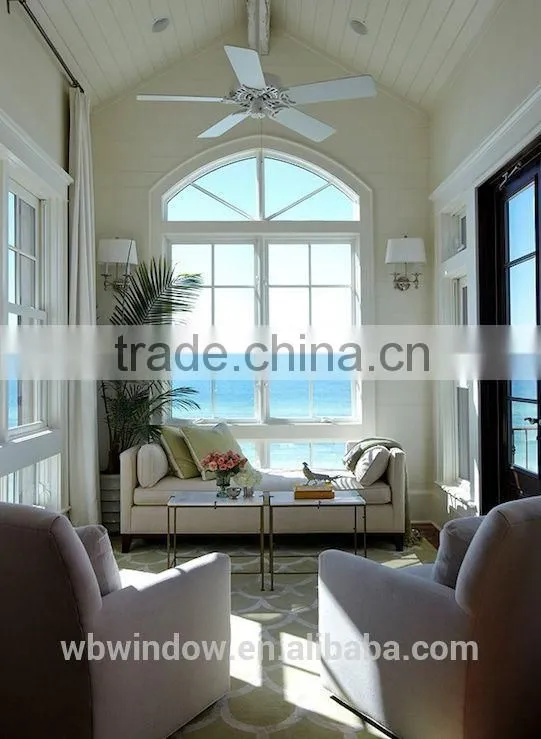Two panel PVC crank arch grill window,excellent insulation PVC crank opening window,grills design manual crank open window