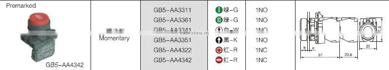 GB5-AA4342 CNGAD GB5 series red premarked momentary stop button switch