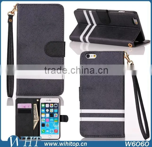 Case For iPhone 6 Plus Wallet Leather Case + Strips Color Mix Design With Card Slots PU Leather