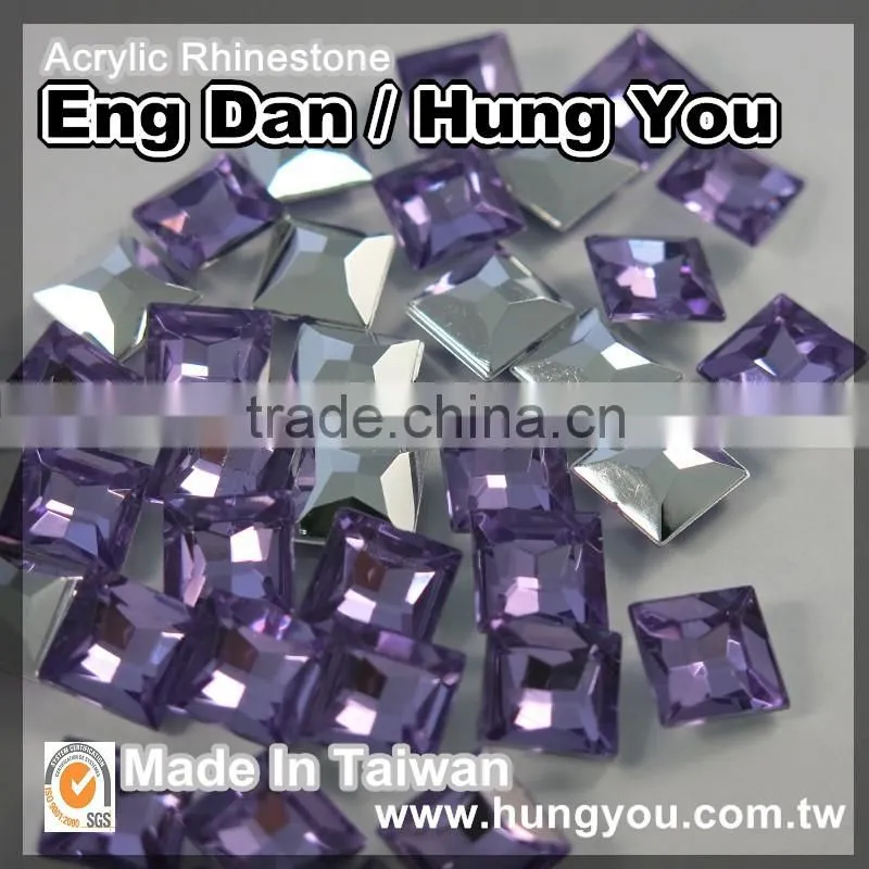Made in Taiwan Lustrous Square Shaped Point back Imitation Plastic Gemstones
