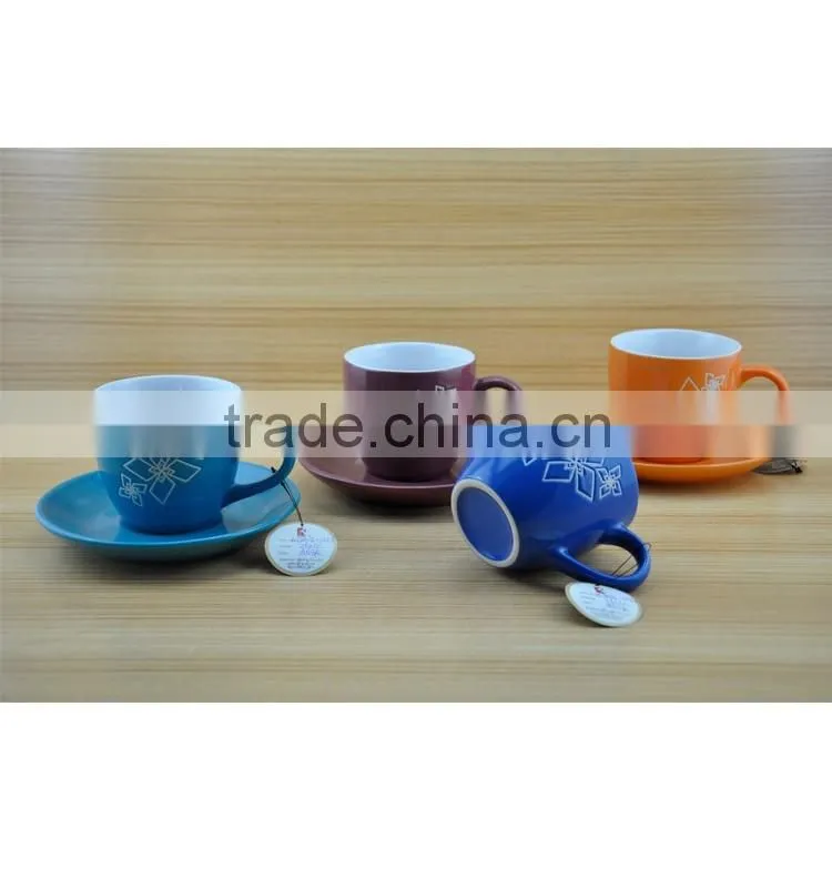 90cc colored espresso ceramic cup stoneware tea cup and saucer