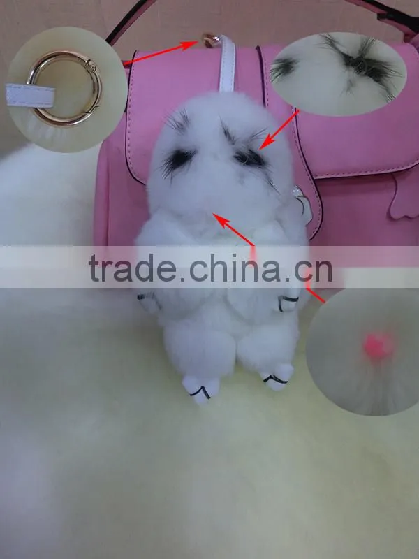 Mini Cute Rabbit Fur Keychain For Gift / Genuine Rex Rabbit Fur Bag Accessories