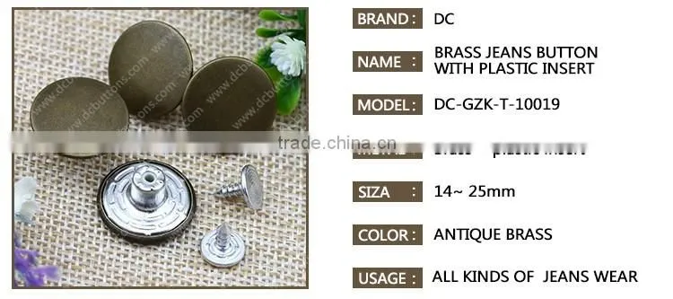 Custom Plating Color Classic Style Metal Button Jeans/Shank Button for Jeans Wear