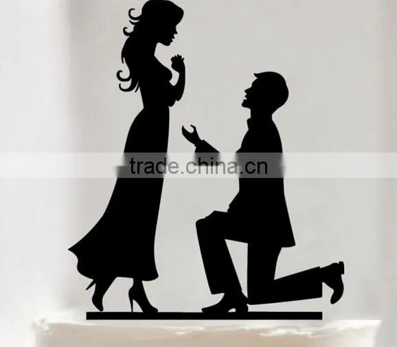 Personalized Mr And Mrs Groom & Bride Silhouette Rustic Wedding Cake Topper Gift