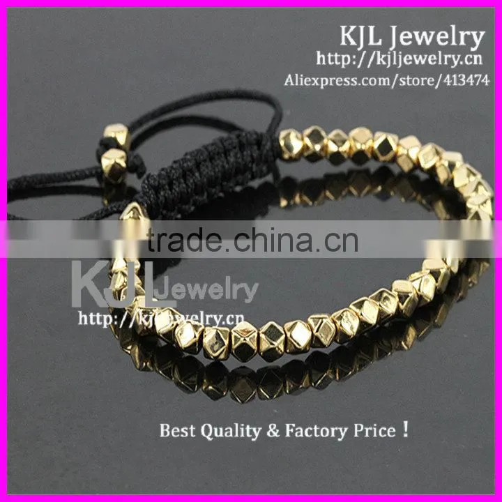 KJL-A0250 wholesale tiny 24k gold faceted beaded macrame braiding bracelet for gift