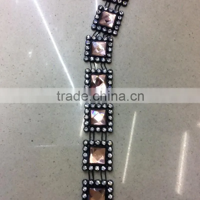 2017 new fashion rhinestone and square acrylic chain for shoe decoration