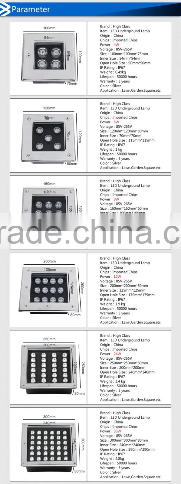Outdoor Waterproof IP67 Square Buried LED Underground Light