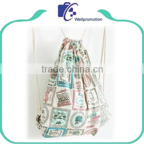 Colorful large canvas drawstring bag drawstring backpack for girls