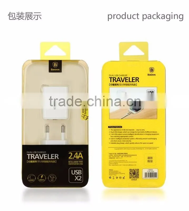 Original BASEUS 2.4A Moblie phone Charger Universal Quick Charging Adapter dual USB Output Travel Charger with US /EU plug