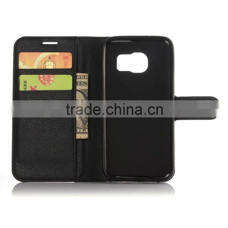 HOT SELLING Luxury Case for Samsung GALAXY S7 PU Lichee Leather Flip Cover with Wallet