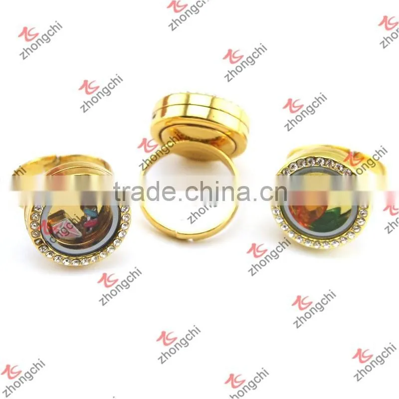 New Design Gold Crystal Small Locket Ring(FLR160102)