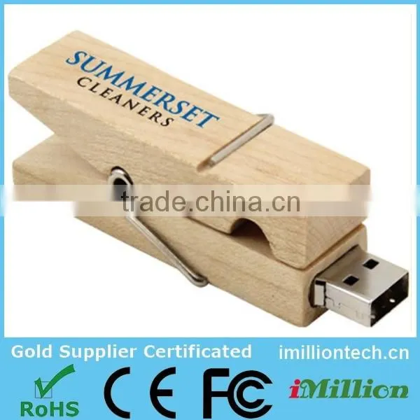 china novelty wooden paper clip usb stick with free logo