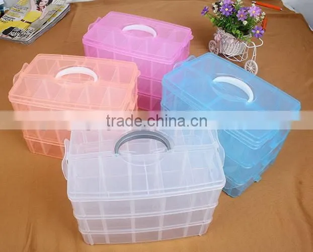 25*18.7*17cm Three Layers 30 Compartments Jewelry Adjustable Plastic Storage Box Jewelry Earring Bin Case Container