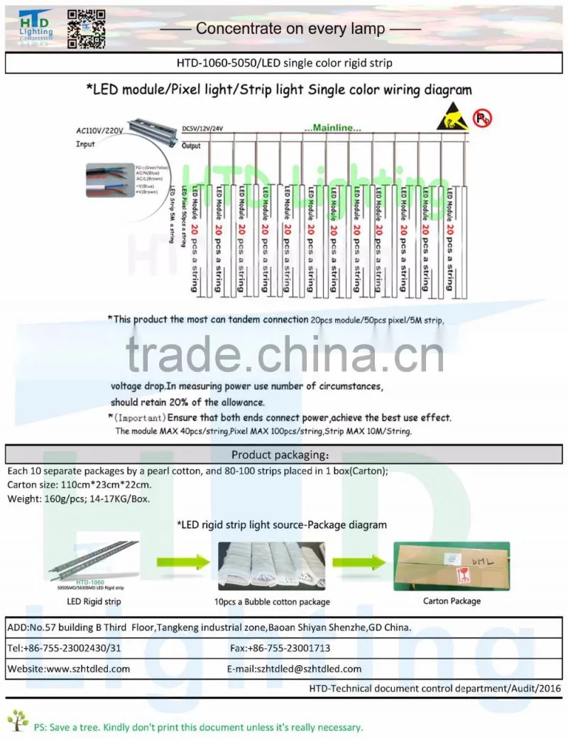 2016 China factory SMD5050 DC12V WW/CW/RGB rigid led strip led light bar