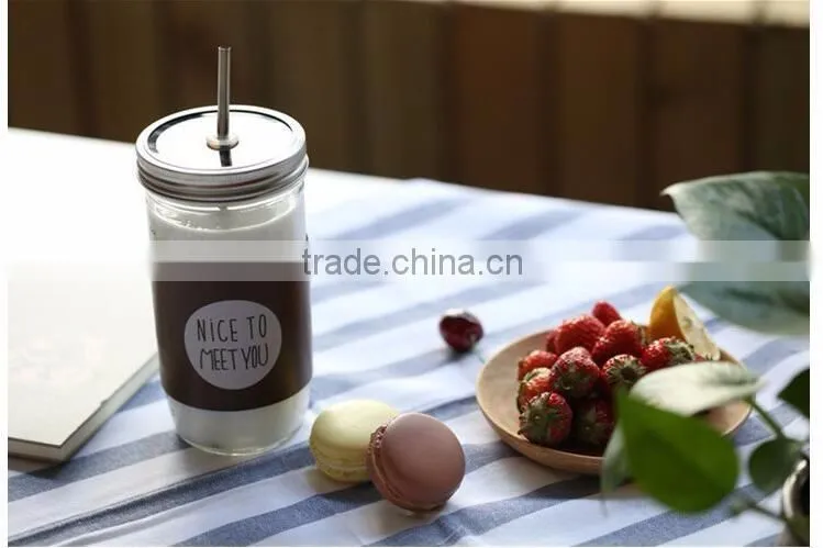 New Fashion Creative Office Glass Coffee Mug With Lid And Straw