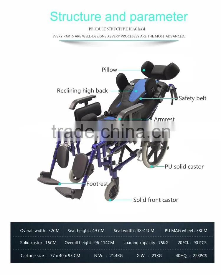 TOPMEDI medical equipment Foldable detachable cp Wheelchair for cerebral palsy