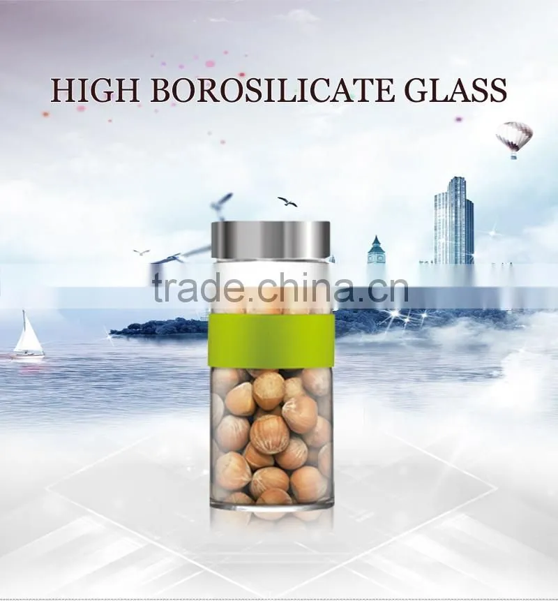 China supplier 300ml heat resistant glass canister stainless steel lid QM421