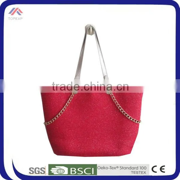 Solid Color Denim Shoulder Bag With Gold Chain Decoration