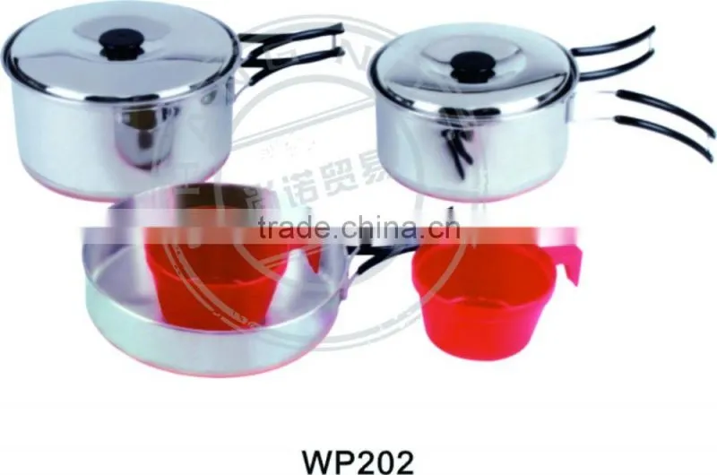 BBQ camping Cooking pot with fry pan and 2PP cup