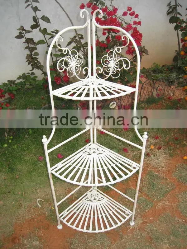 Light Weight Classical Vintage Outdoor Decorative Antique White Wrought Iron Metal Small Folading Shelf