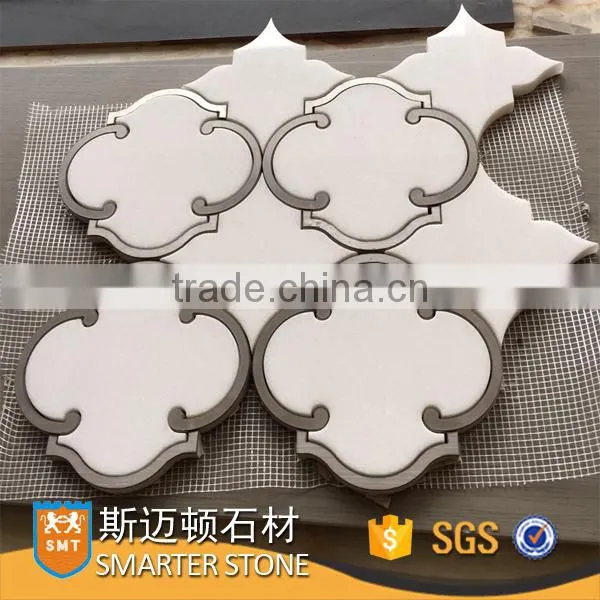 Natural marble tile waterjet mosaic tile with mesh