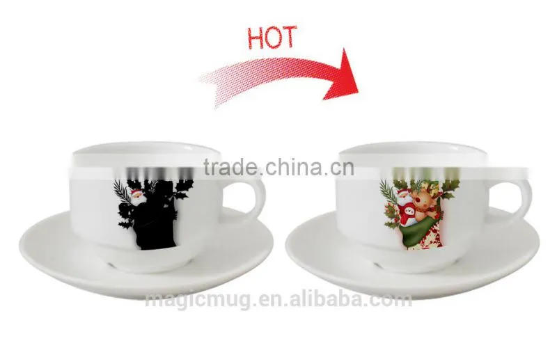 custom printed color changing ceramic tea cup saucer