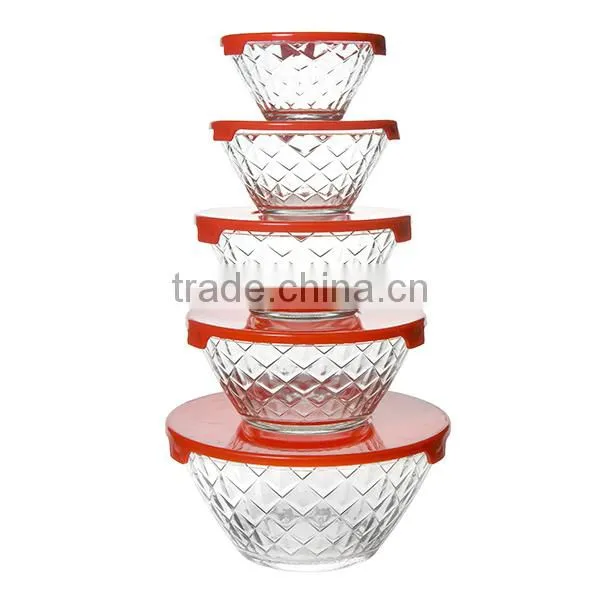 Different sizes 5pcs glass bowl set with lid