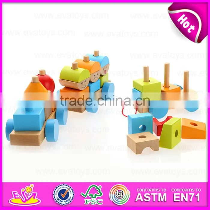 2015 Pull Shape Blocks Train Toy,Educational Pull Cart Wooden Blocks Train,New design wooden blocks small train pull toy W05C020