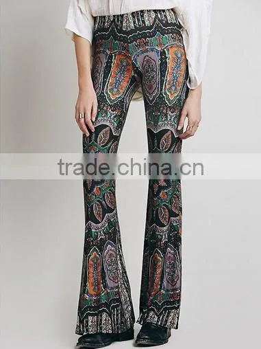 Fashion Hot Sale Paisley Print Stretch Flare Boho Hippie Style Pants Boho Pants Bell Bottom Trousers