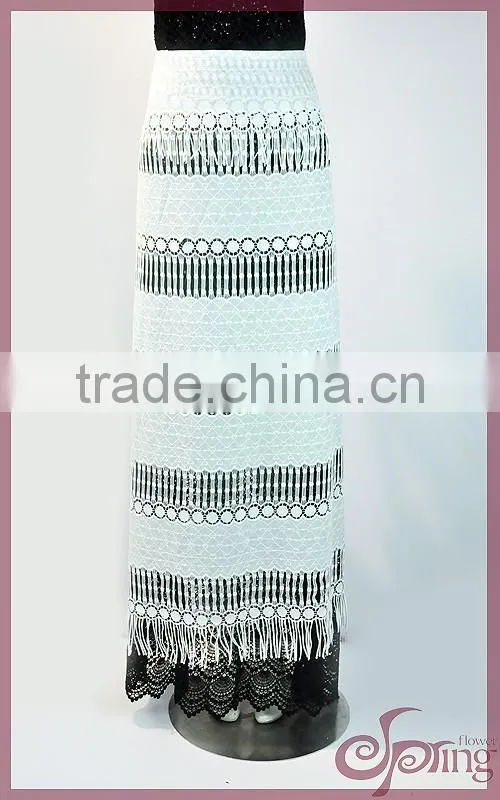 Hollow-out graceful embroidery design tassel fringe cotton fabric lace