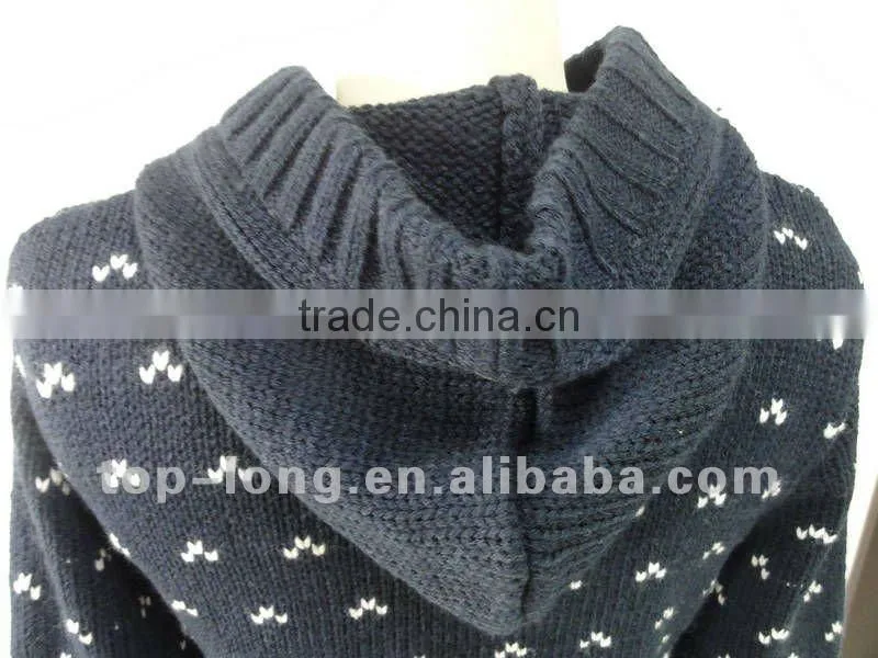 Fashion Jacquard Ladies Cardigan sweater with hooded of 100%acrylic