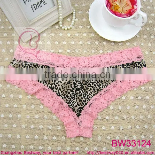 Hot sale young girls sexy hot leopard cute cheeky panties with pink lace trim