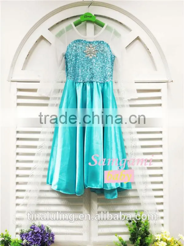 2015 new arrival child dress kids glitter sequin wedding dress child clothes girls long dresses