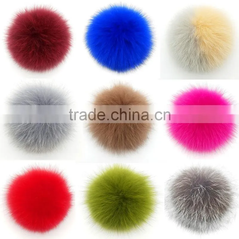 China handmade fox pom poms with 12cm for beanie hat