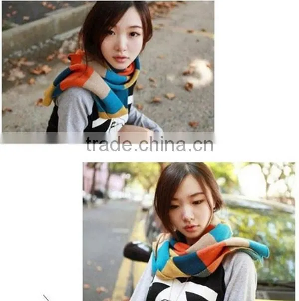 High quality colorful stripe long 180cn wool women autumn and winter wear rainbow knit scarf fashion