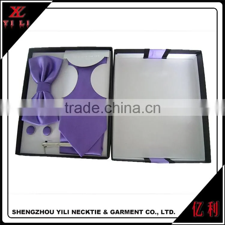 Solid color fashion style tie,bowtie and cufflinks boxes gift sets